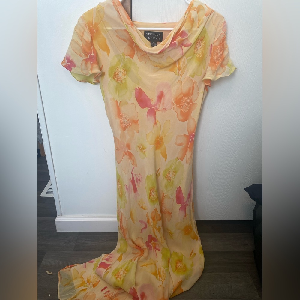Cowl neck yellow springtime maxi dress